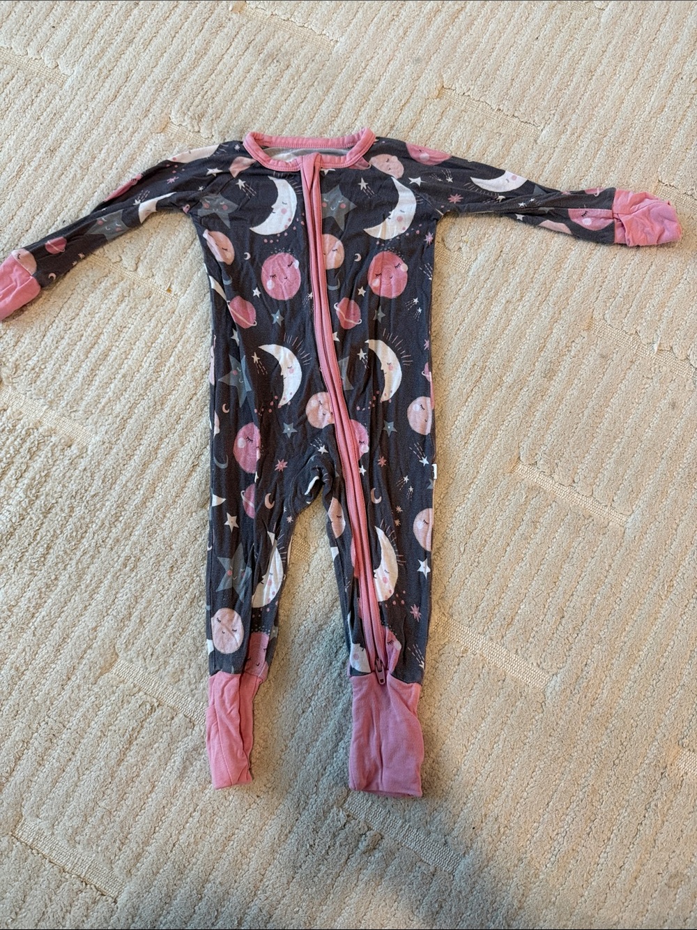 Little Sleepies Black Footed One-Piece with Pink Moon & Planet Print